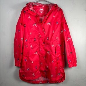 Joules Right as Rain Womens Red Packable Raincoat with Fun Dog Print